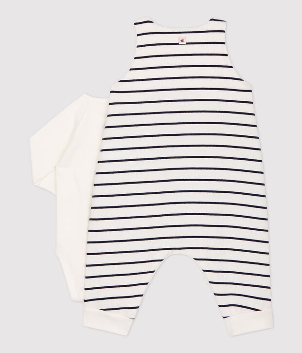 Zweiteiliges Baby-Set aus Bio-Baumwolle mit Marinestreifen weiss/blau